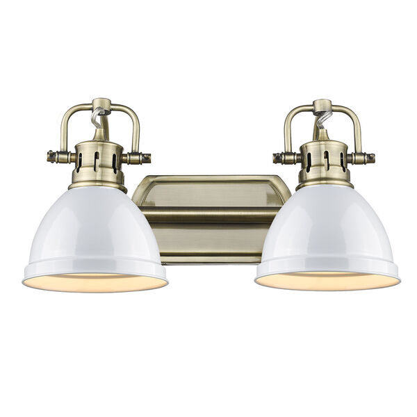 Duncan Aged Brass Two-Light Bath Vanity with White Shades, image 1